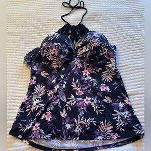 Ambrielle Floral Tankini Top - Black and Purple